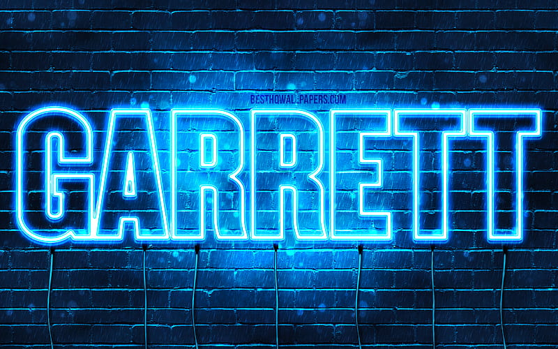 Garrett with names, horizontal text, Garrett name, blue neon lights, with Garrett name, HD wallpaper