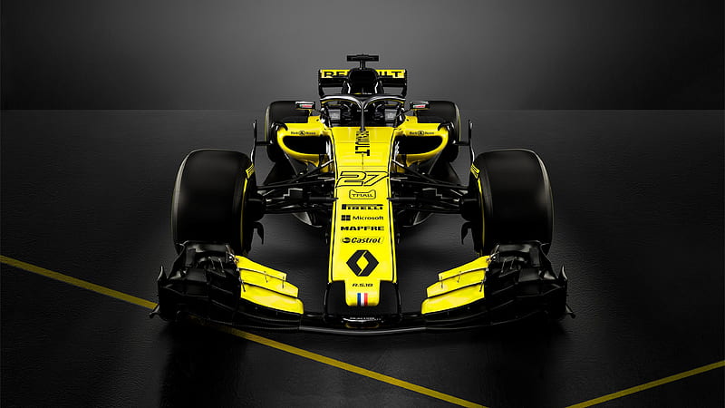 Renault, black, castrol, f1, formula one, france, microsoft, pirelli, yellow, HD wallpaper