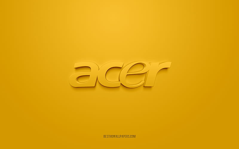 Acer logo, yellow background, Acer 3d logo, 3d art, Acer, brands logo, yellow 3d Acer logo, HD wallpaper