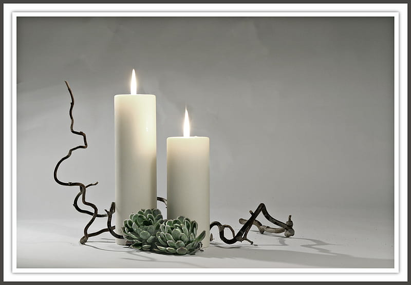 candles, art , nice, decoration, composition, two lighted candles, HD wallpaper