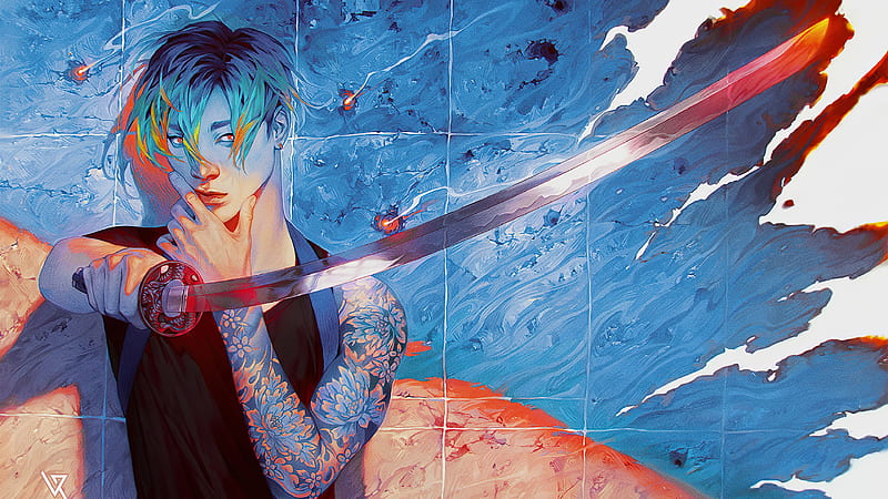 Boy With Sword, sword, artist, artwork, digital-art, HD wallpaper