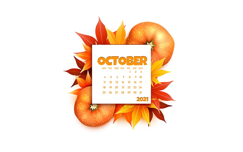 2021 October Calendar, , White Background, Autumn Element, 3d pumpkin, October 2021 Calendar, 2021 concepts, October, HD wallpaper