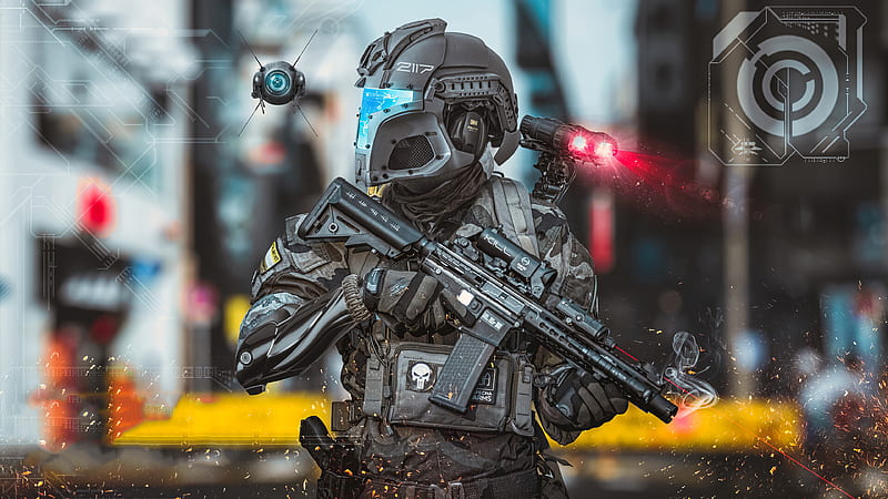 futuristic soldier, helmet, robotic, Sci-fi, HD wallpaper