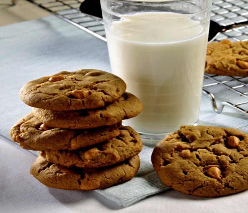 Cookies and Milk, White, Milk, Cookies, Nuts, Sweet, HD wallpaper