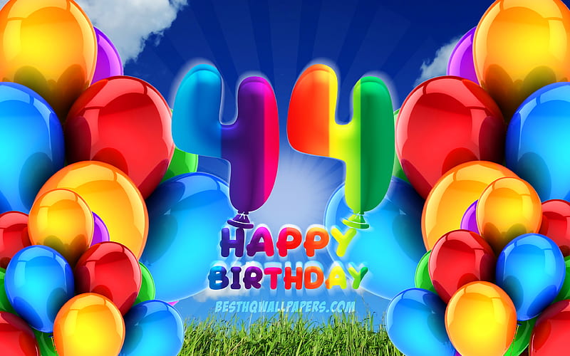 Happy 44 Years Birtay, cloudy sky background, Birtay Party, colorful ballons, Happy 44th birtay, artwork, 44th Birtay, Birtay concept, 44th Birtay Party, HD wallpaper