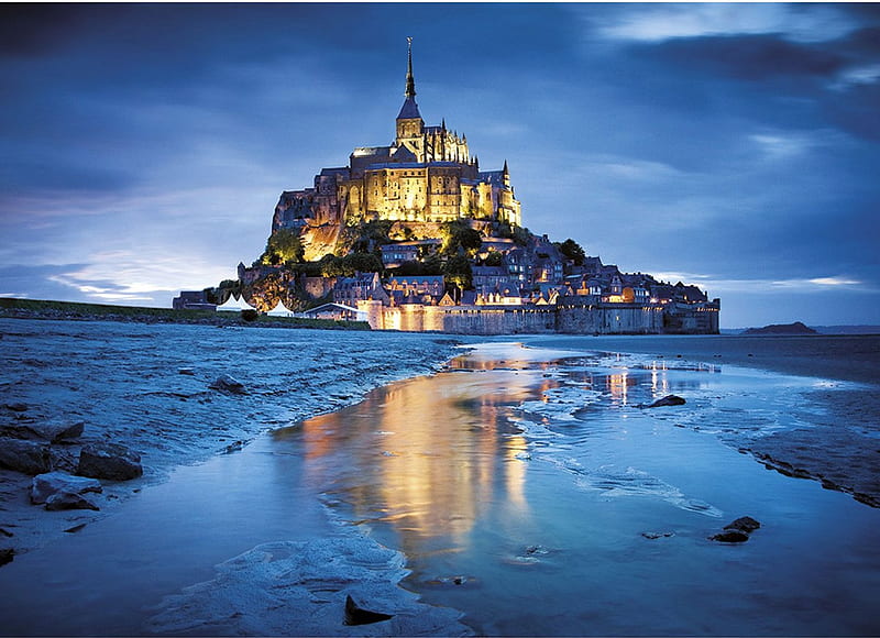 Mont Saint Michel, France, building, low water, island, coast, sea, HD wallpaper