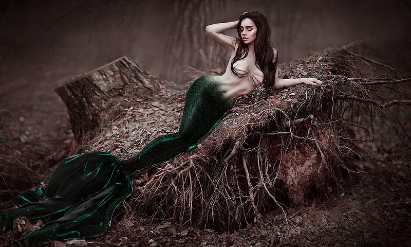 Mermaid Model, sexy, Mermaid, brunette, earthy, Model, poising, HD wallpaper