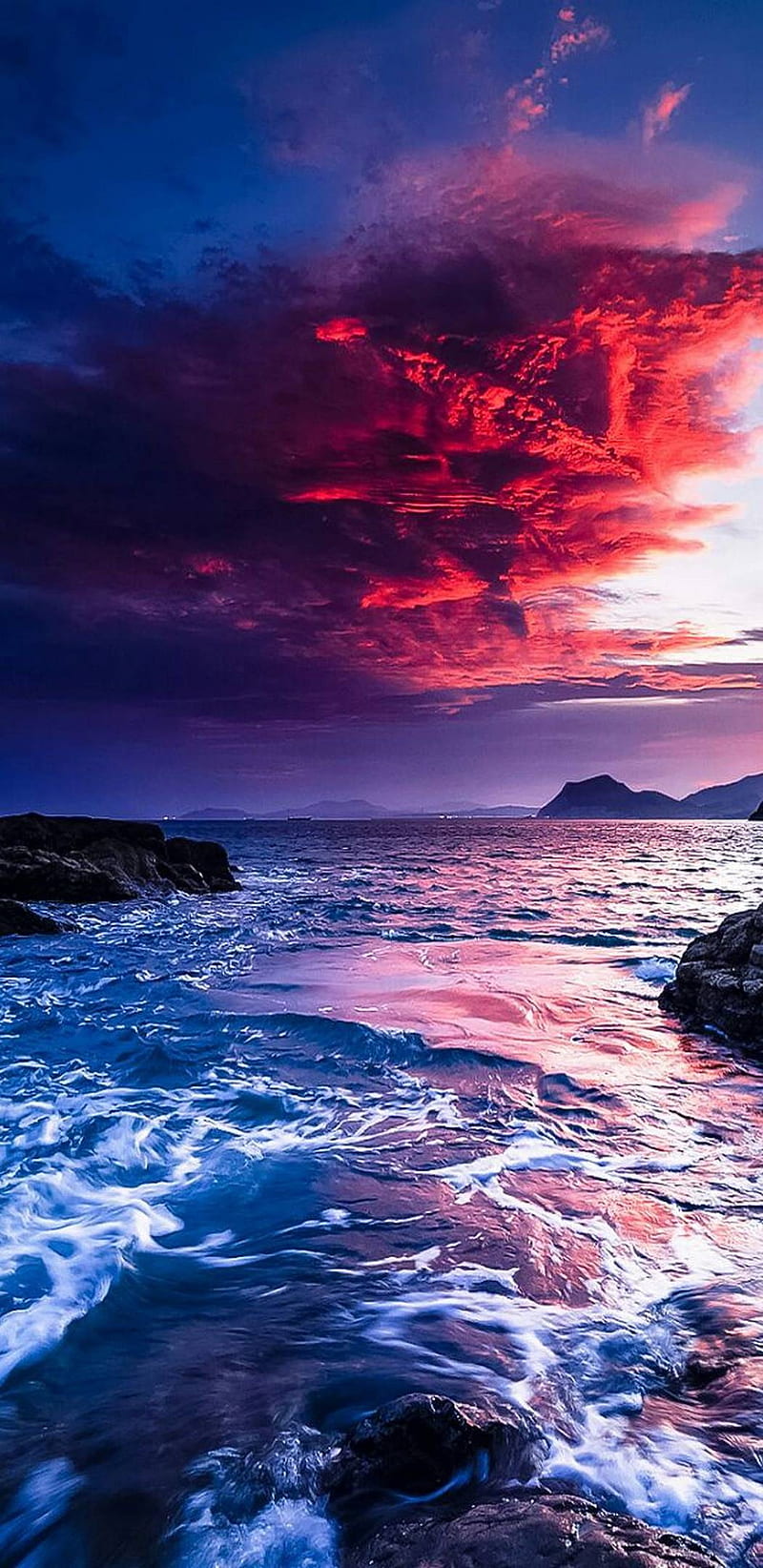Sunset Ocean, sky, sea, twilight, cloudy, misty, ultra, HD phone wallpaper