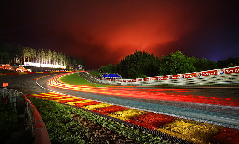 the track, red, colorful, racing, sky, lights, carros, track, graphy, speed, bright, HD wallpaper