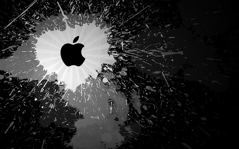 dark mac, apple, art, mac, macintosh, black and white, abstract, logo, computer, graytones, HD wallpaper