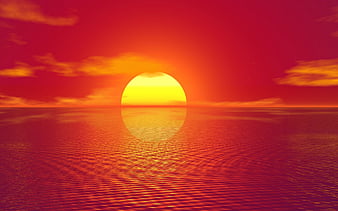 Rising, red, sun, water, orange, summer, yellow, sea, HD wallpaper | Peakpx