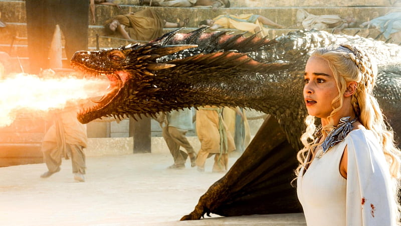 Game of Thrones - Drogon's Wrath, arena, house, westeros, queen, khaleesi, dragon, dragons, Daenerys Targaryen, show, fantasy, tv show, tv series, Mereen, SkyPhoenixX1, George R R Martin, essos, Drogon, HBO, targaryen, a song of ice and fire, tv, fire, medieval, flames, series, breath of fire, entertainment, HD wallpaper