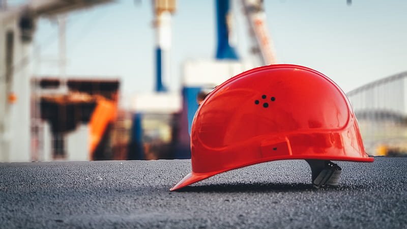 red hard hat on pavement\, HD wallpaper
