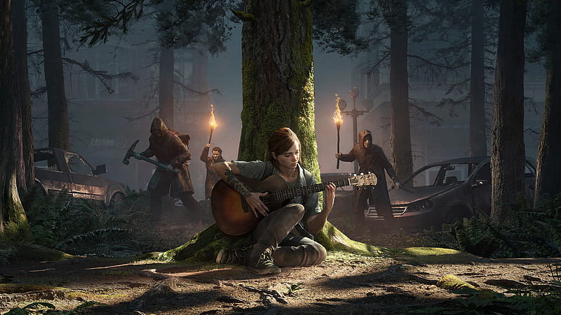 The last of us 2, ellie, guitar, instrument, torches, Games, HD