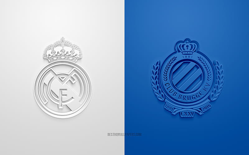 Real Madrid vs Club Brugge, Champions League, 2019, promo, football match, Group A, UEFA, Europe, Real Madrid, Club Brugge, 3d art, 3d logo, HD wallpaper