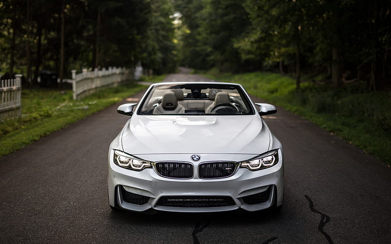 BMW M4, 2018, White M4, exterior, front view, white convertible, luxury cars, M4 Convertible, F83, Adaptive LED, BMW, HD wallpaper