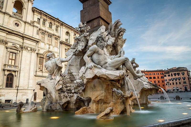 Man Made, Fountain, Fontana dei Quattro Fiumi, Italy, Piazza Navona, Rome, HD wallpaper