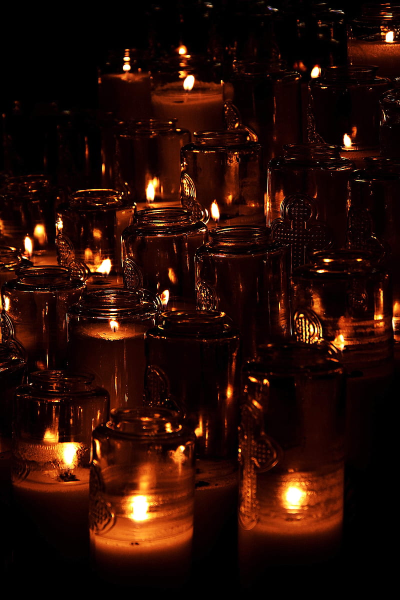 candles, lights, flame, dark, HD phone wallpaper
