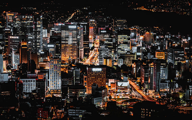 Seoul modern buildings, megapolis, South Korea, Asia, nightscapes, Seoul at night, HD wallpaper