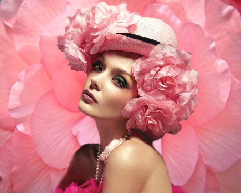 Pink Begonias, pretty, female, lovely, hair art, begonias, woman, fantasy, girl, flowers, pink, fantasy art, HD wallpaper