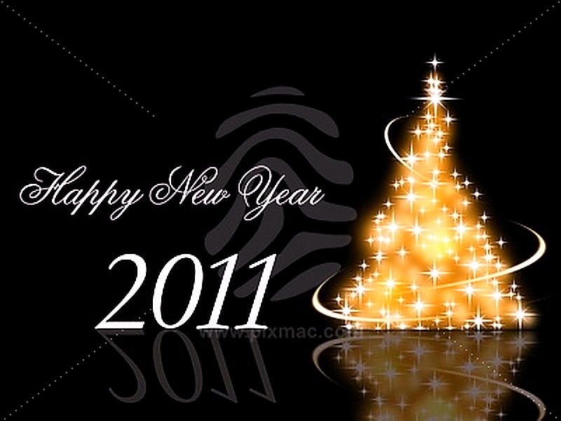 Happy New Year, gold tree, greeting, 2011, HD wallpaper