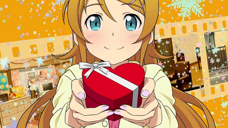 Gift for you, cute, pretty, Gift, girl, anime, heart box, HD wallpaper