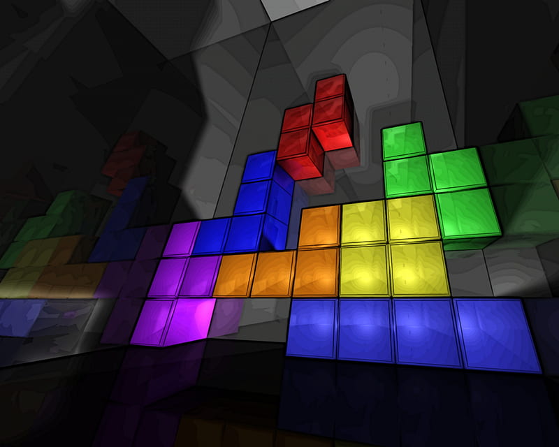 Tetris, 3d, abstract, colorful, cubes, draw, HD wallpaper
