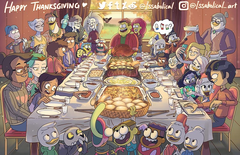 Food, Crossover, Thanksgiving, Tv Show, Donald Duck, Dewey Duck, Scrooge Mcduck, Huey Duck, Louie Duck, Ducktales, Della Duck, Amphibia (Tv Show), Anne Boonchuy, Sprig Plantar, King Clawthorne, The Owl House, Eda Clawthorne, Luz Noceda, Lilith Clawthorne, Willow Park, Amity Blight, Gus Porter, Webby Vanderquack, HD wallpaper