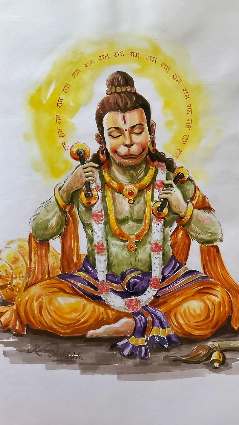 Jai Hanuman, paint, lord, god, bhakti, devtional, HD phone wallpaper