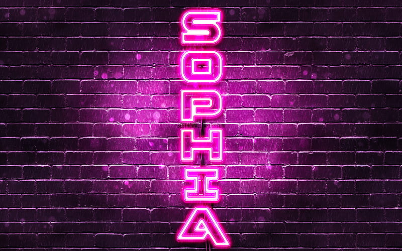 Sophia, vertical text, Sophia name, with names, female names, purple neon lights, with Sophia name, HD wallpaper