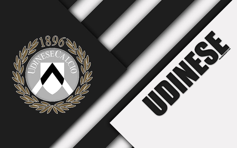 Udinese FC, logo material design, football, Serie A, Udine, Italy, black and white abstraction, Italian football club, HD wallpaper