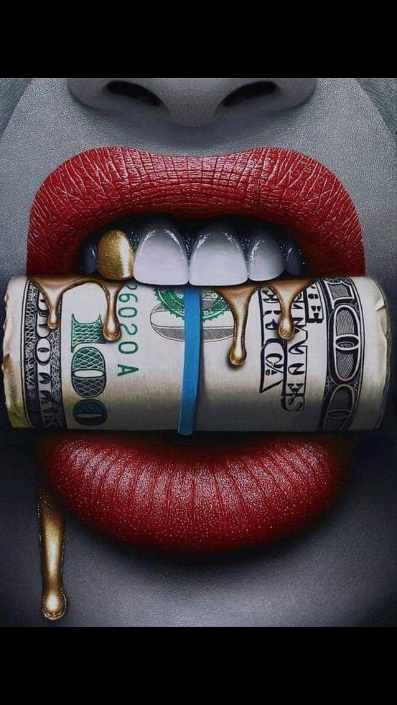 Money grill, biting, black white red, drip, gold, money roll, red lips, HD  phone wallpaper | Peakpx