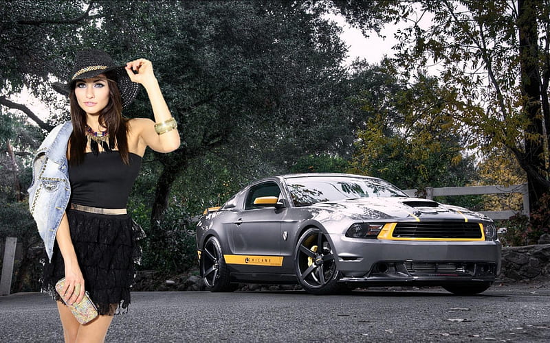 Cowgirl Michaela Isizzu and her Mustang, Model, Mustang, Cowgirl, carros, HD wallpaper