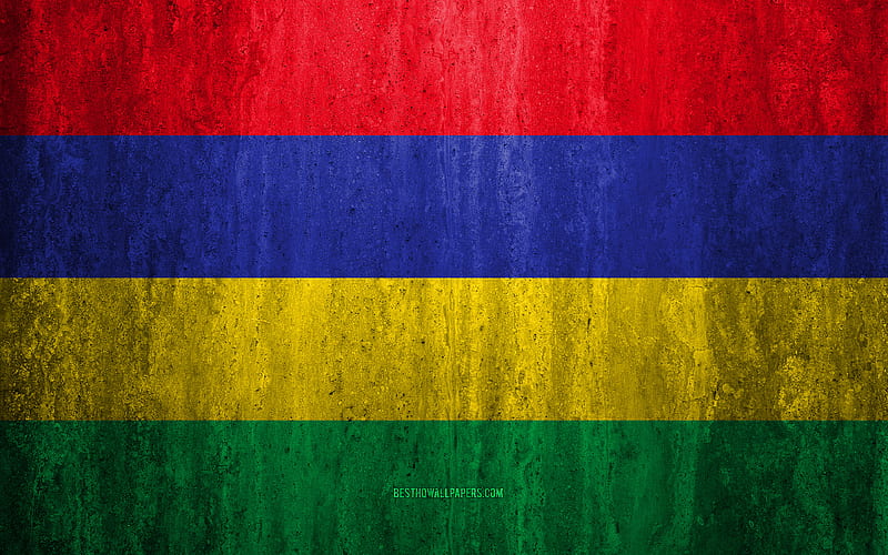 Flag of Mauritius stone background, grunge flag, Africa, Mauritius flag, grunge art, national symbols, Mauritius, stone texture, HD wallpaper