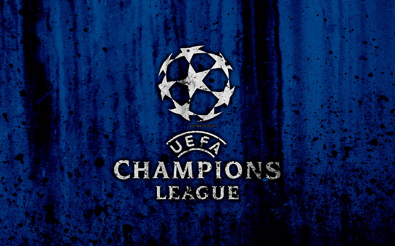 UEFA Champions League logo, grunge, blue background, UEFA Champions League logo, HD wallpaper