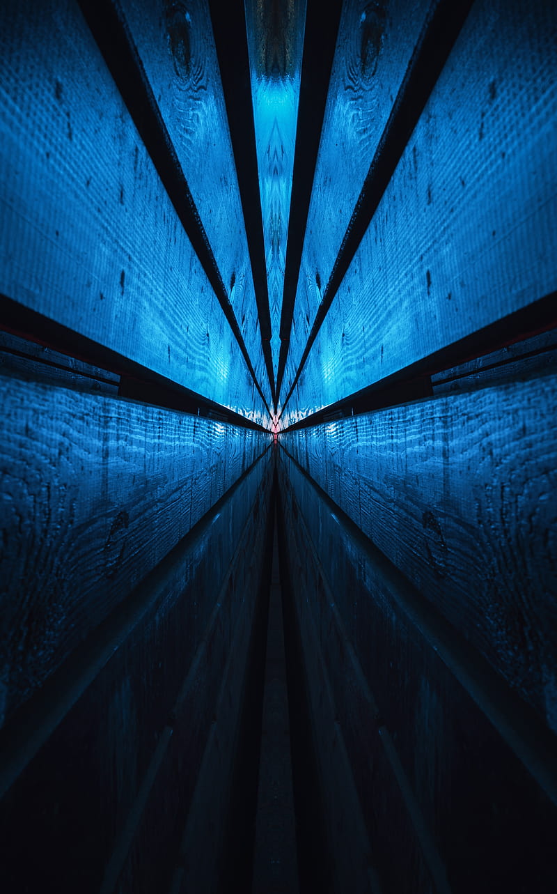 tunnel, light, reflection, abstraction, blue, HD phone wallpaper