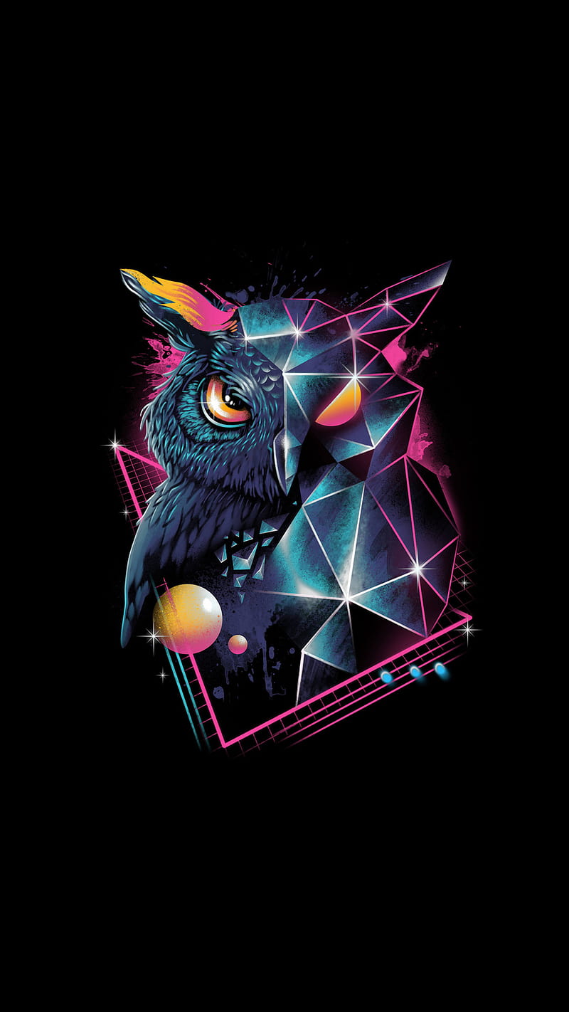 Owl, artwork, black, illustration, logo, HD phone wallpaper