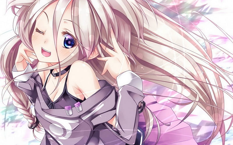 ~Happy IA~, vocaloid, cute girl, aria, pretty girl, close, IA, smile, cute, blue eyes, long hair, pink hair, HD wallpaper