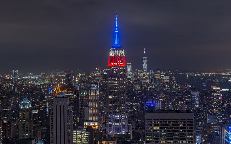 Empire State Building, New York, Manhattan, night, skyscrapers, metropolis, cityscape, USA, HD wallpaper