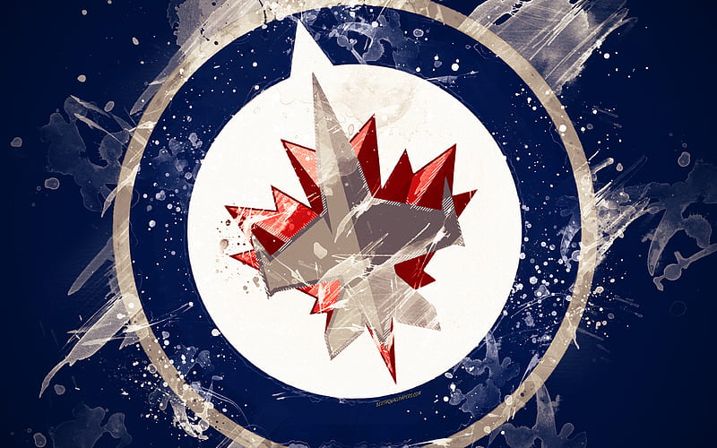 Winnipeg Jets grunge art, Canadian hockey club, logo, dark blue background, creative art, emblem, NHL, Winnipeg, Manitoba, Canada, USA, hockey, Western Conference, National Hockey League, paint art, HD wallpaper