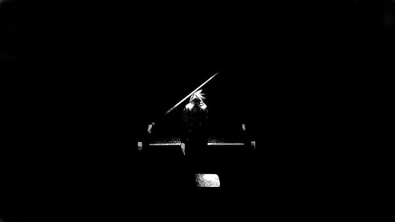 Soul and his piano, anime, soul eater, dark, soul playing piano, black, HD wallpaper