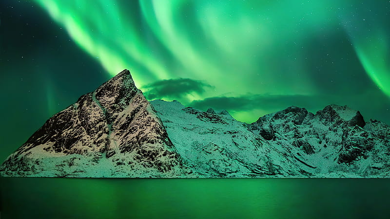 Aurora Season Mountains, northern-lights, nature, aurora, sky, mountains, HD wallpaper