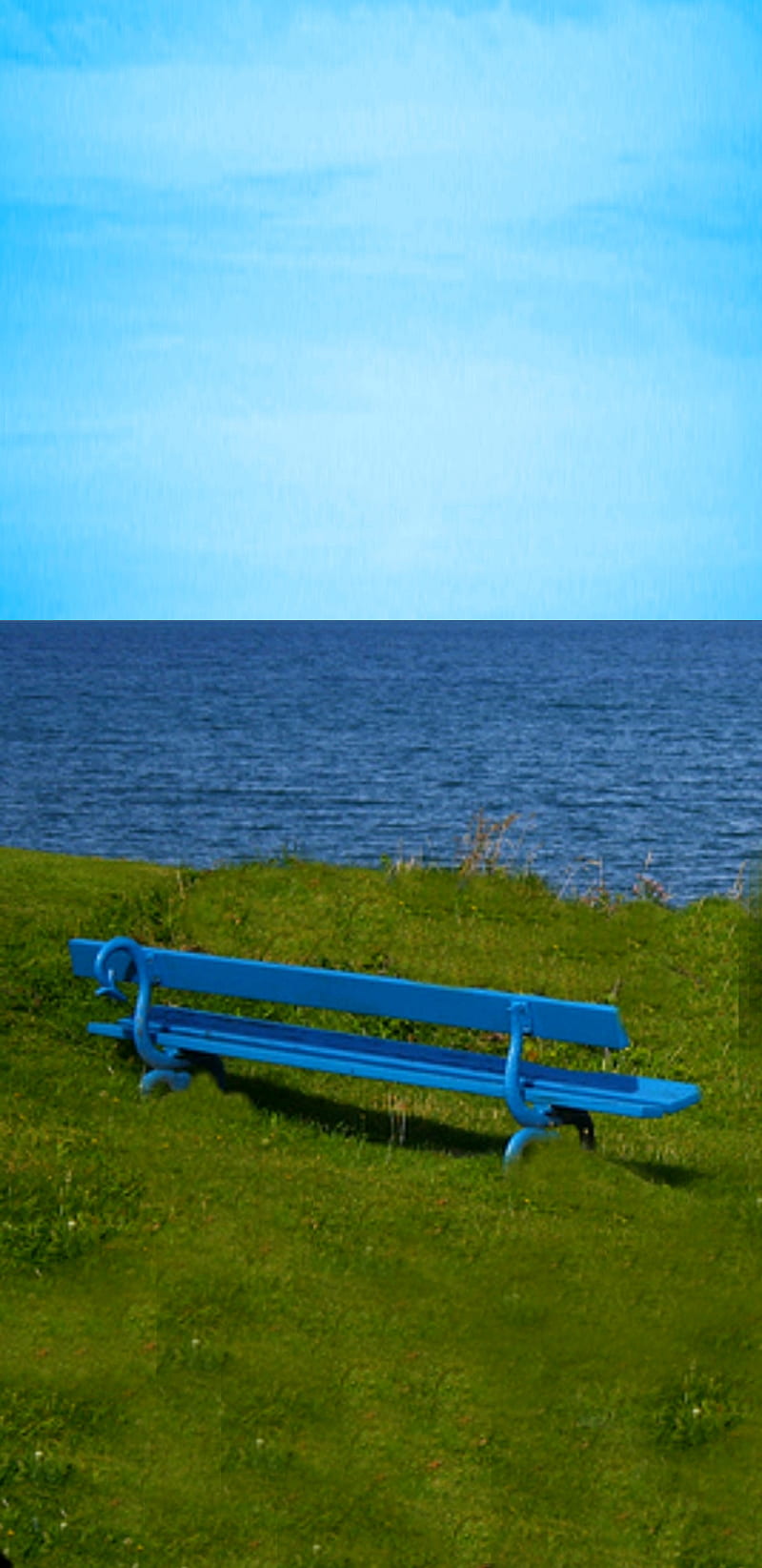 Blue Bench , sea, weather, sky, clouds, HD phone wallpaper
