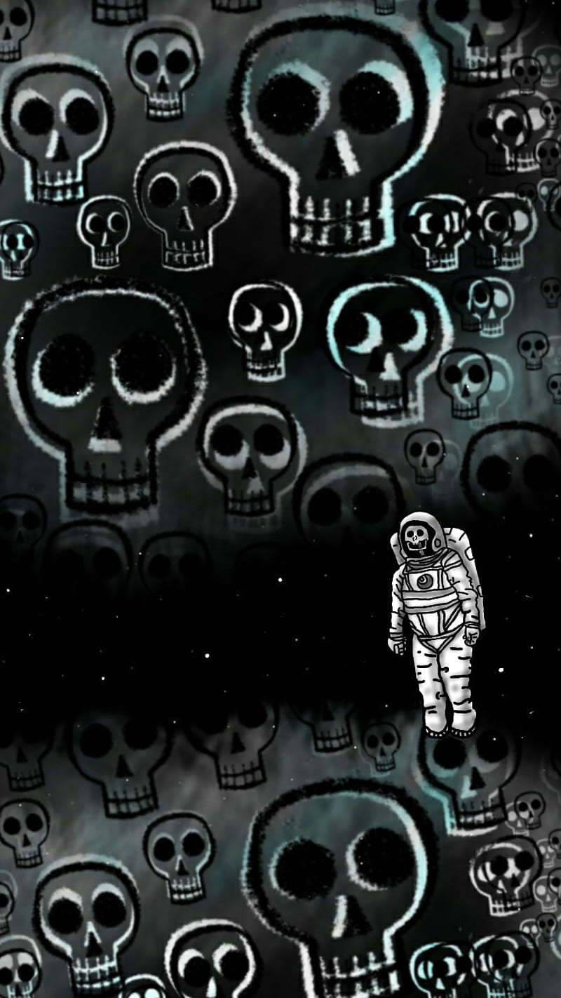 Skull Space, astronaut, black, dark, gris, skeleton, white, HD phone wallpaper