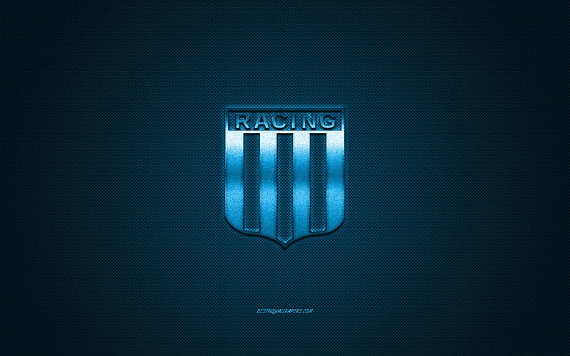 Racing Club, Argentinean football club, Argentine Primera Division, blue logo, blue carbon fiber background, football, Avellaneda, Argentina, Racing Club logo, HD wallpaper