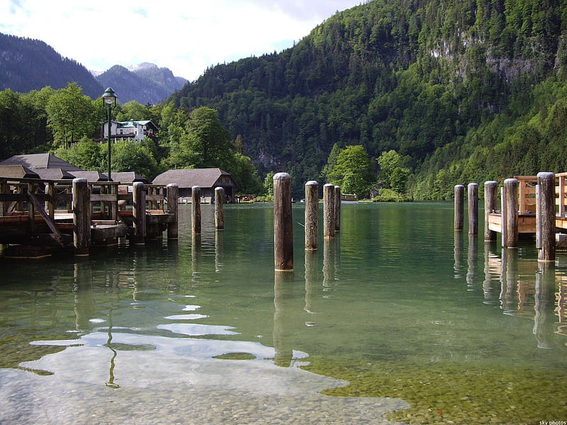 Koenigssee Bavaria Berchtesgaden - Lake and Dock, druffix, nature, bavaria, scenery, lake, berchtesgaden, koenigssee, HD wallpaper