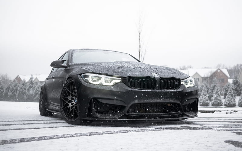 BMW M3, 2018, F80, front view, black sports sedan, tuning M3, German cars, BMW, HD wallpaper
