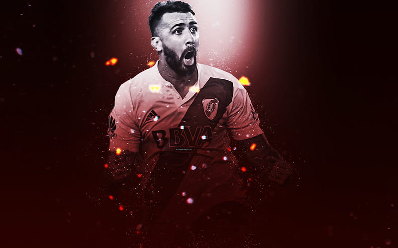Lucas Pratto creative art, River Plate FC, Argentinian footballer, lighting effects, Argentina, football players, Club Atletico River Plate, HD wallpaper