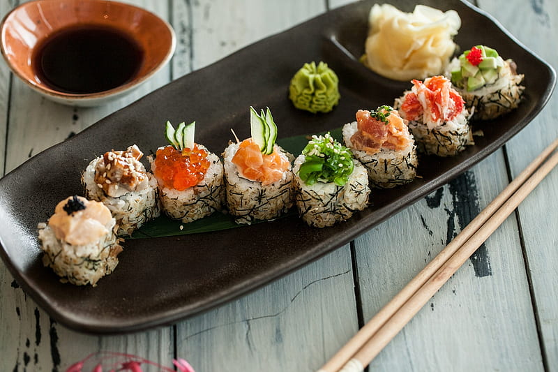 california rolls, sushi, japanese cuisine, asian food, Food, HD wallpaper