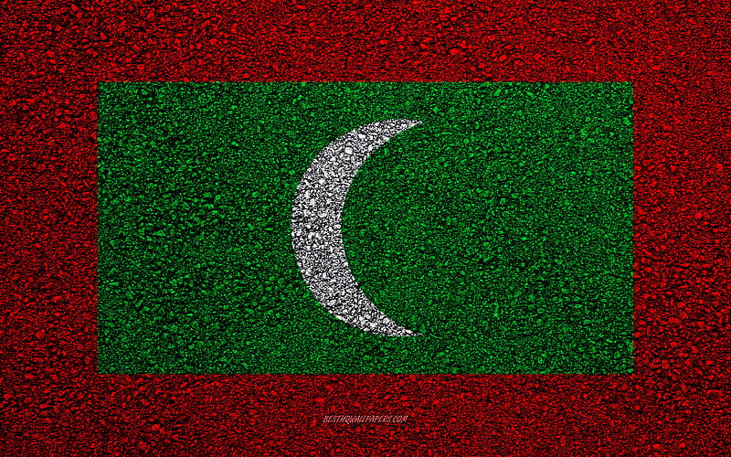 Flag of Maldives, asphalt texture, flag on asphalt, Maldives flag, Asia, Maldives, flags of Asia countries, HD wallpaper